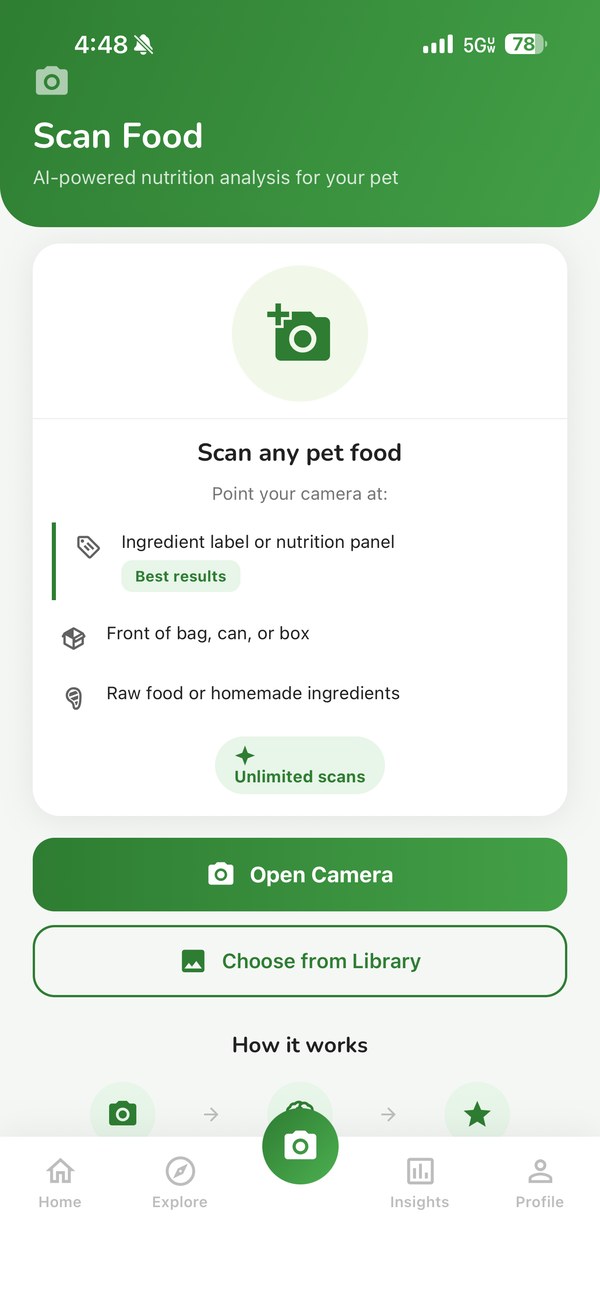 Scan Food screen
